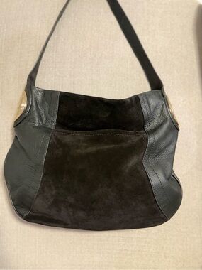 B. Makowsky Black Leather & Suede Shoulder Bag